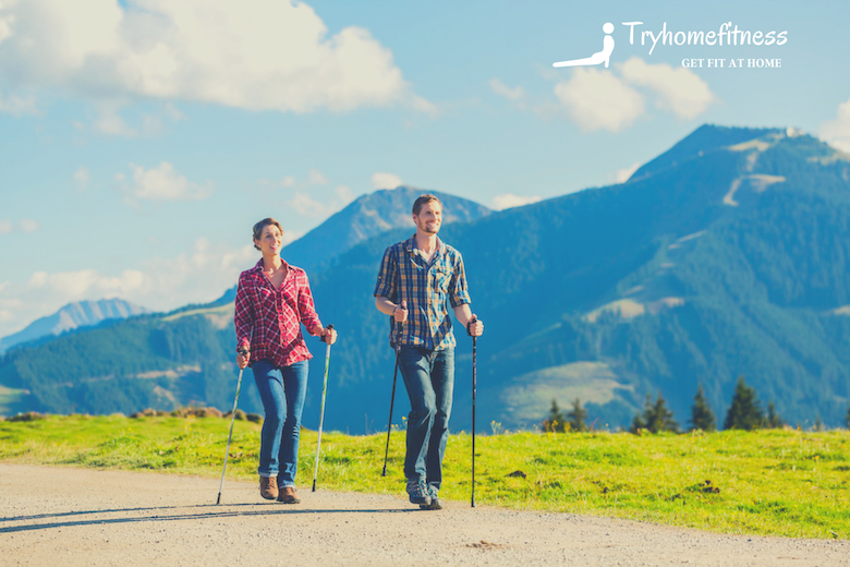 a couple nordic walking for fitness