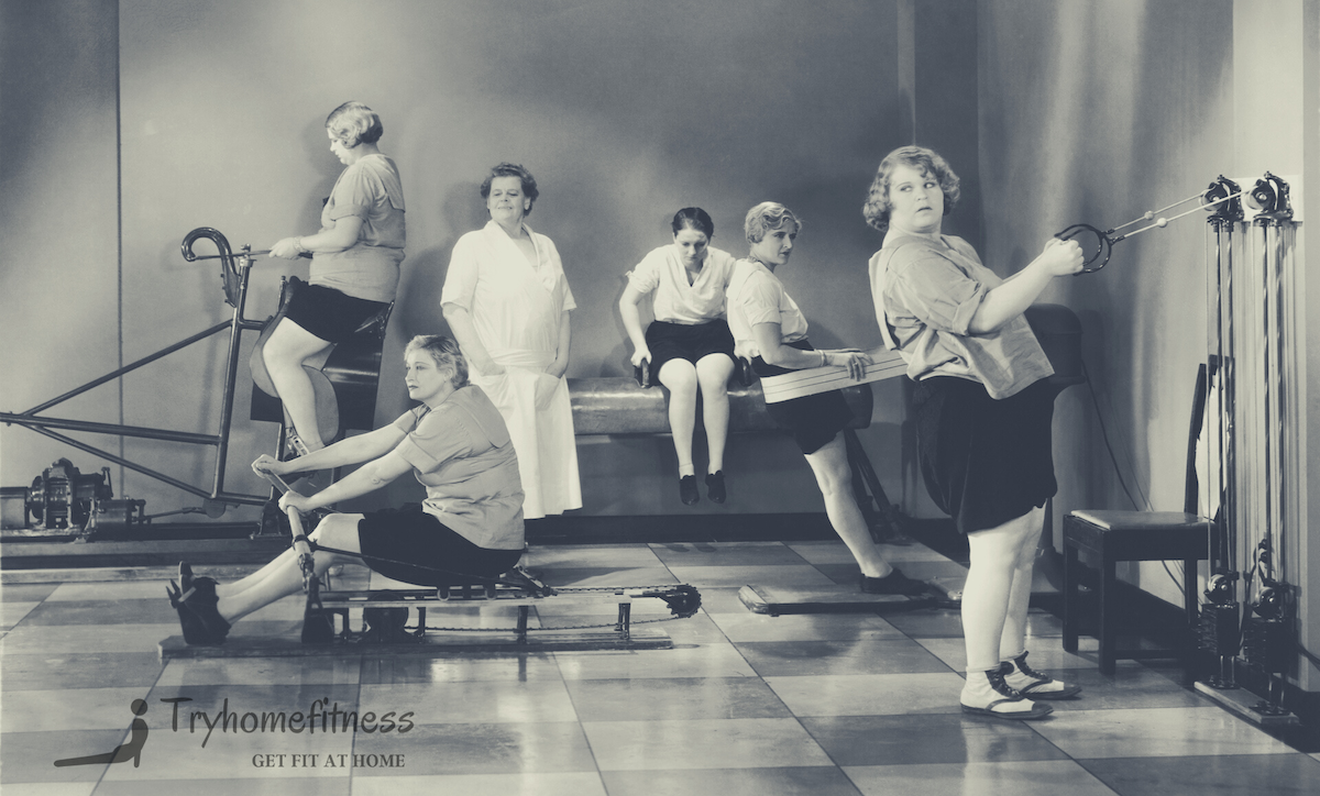 old picture of women losing weight with cardio machines