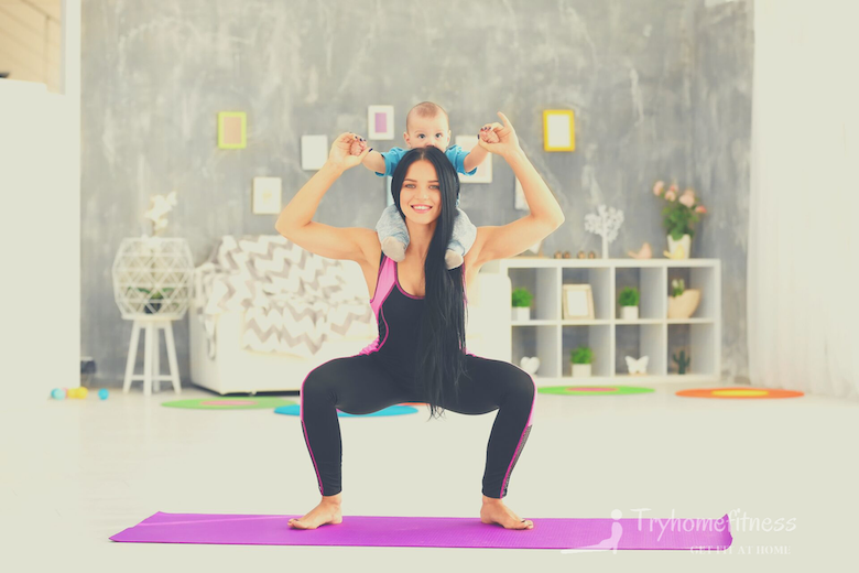 Squats with mother & baby at home