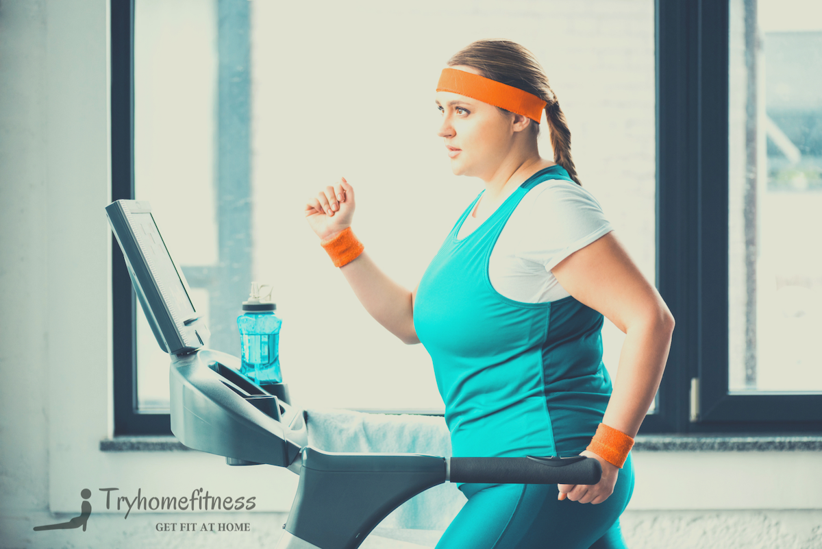 Large lady walking on the best treadmill for a heavy person