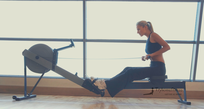 Girl on rowing machine