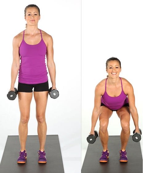 2 images of a woman showing how to do deadlifts with dumbbells another example of underbutt exercises