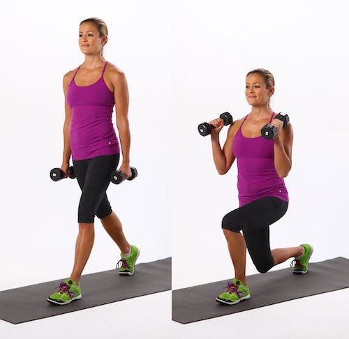 2 images of a woman doing a forward lunge